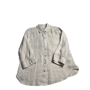 Chicos 100% Linen Beige Button Down 3/4 Sleeve Shirt M Women’s Blouse Summer